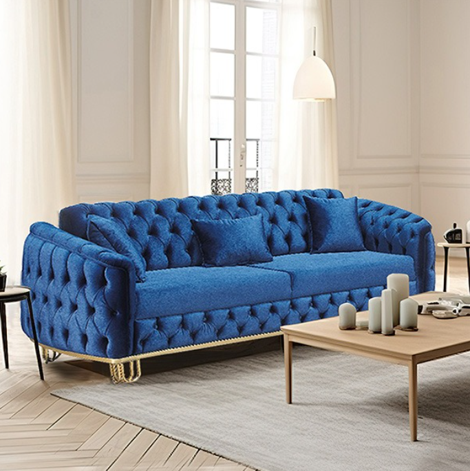 Lux Blue Chesterfield Sofa Set