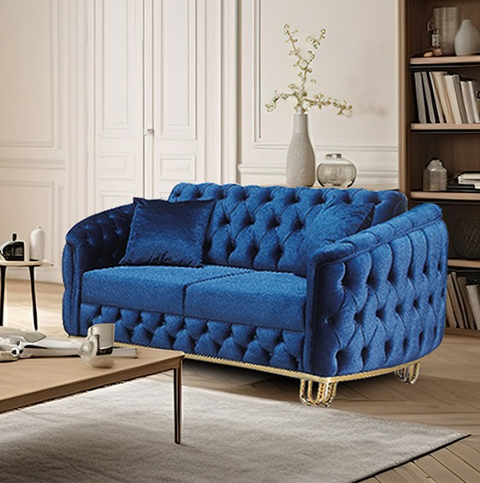 Lux Blue Chesterfield Sofa Set