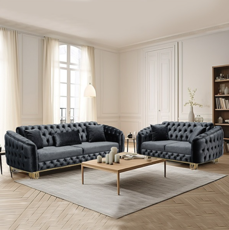 Lux Black Chesterfield Sofa Set