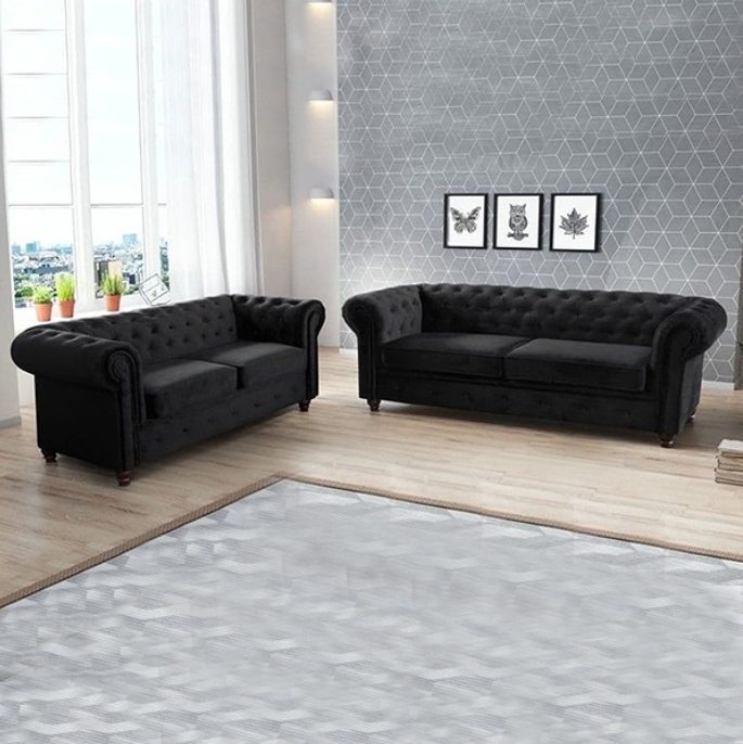 HERO CHESTERFIELD BLACK 3+2 SEATER SOFA