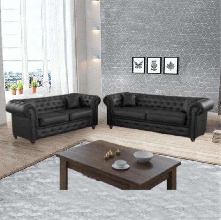 HERO BLACK CHESTERFIELD 3+2 SEATER SOFA PU Leather