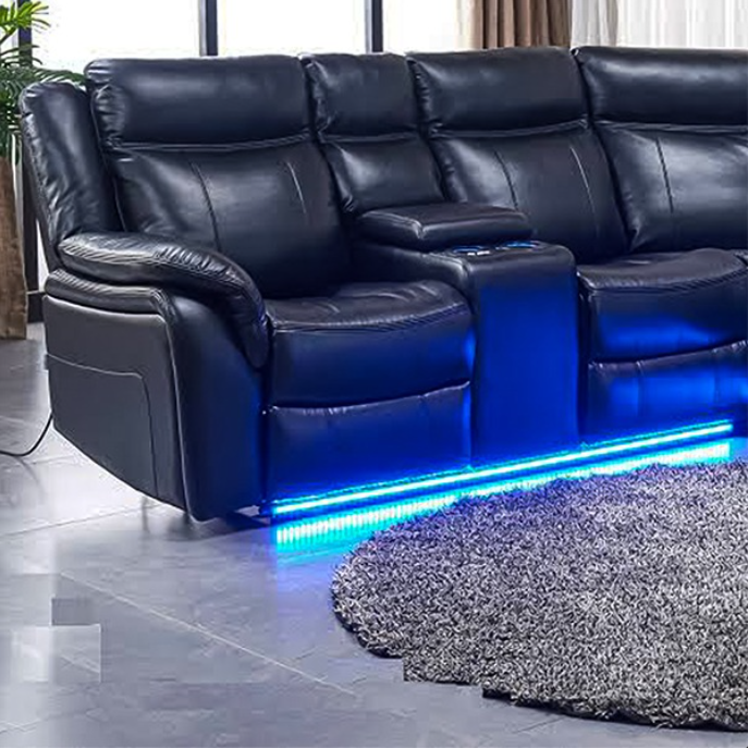 Recliner Corner Sofa Black With Led Lights