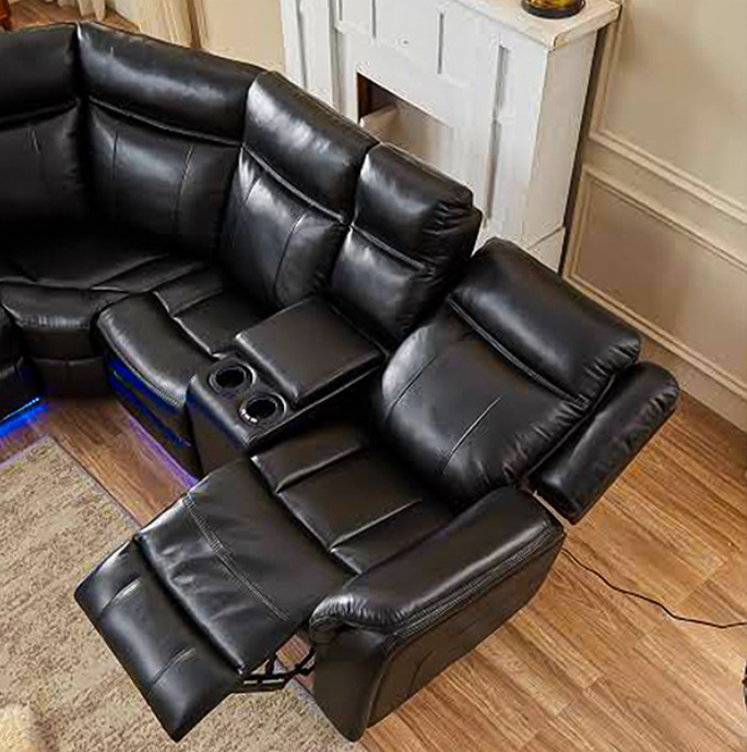 Recliner Corner Sofa Black With Led Lights
