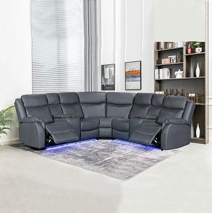 Recliner Corner Sofa Grey With Led Lights