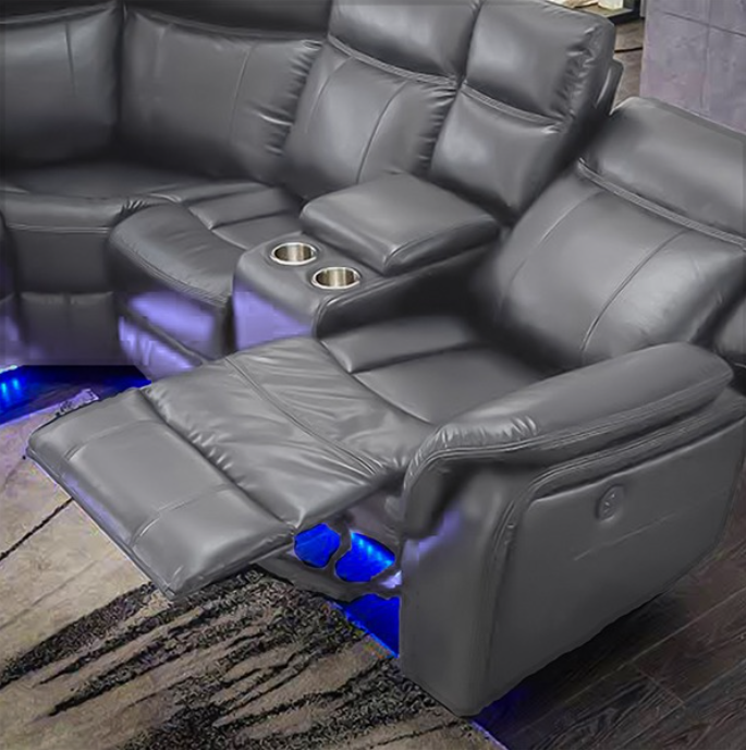 Recliner Corner Sofa Grey With Led Lights